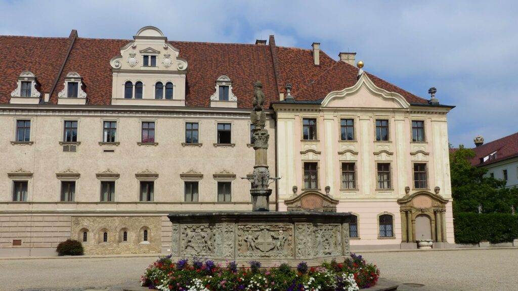 Stone fountain in the castle courtyard