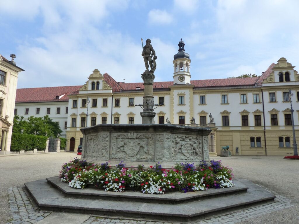 Statue atop the castle courtyard fountain